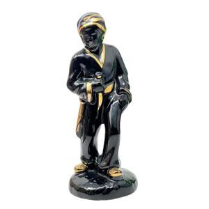 Vintage Blackamoor Nubian Arabian Man Figurine Black Gold Ceramic Statue 9"